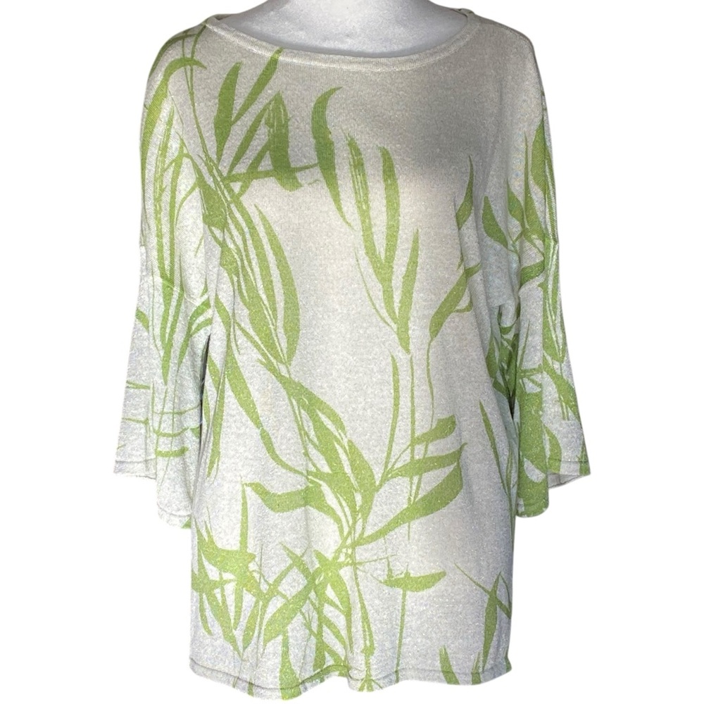 NWT $99 Chico’s Linen Blend Green Floral Pull-over Sweater Sz 2